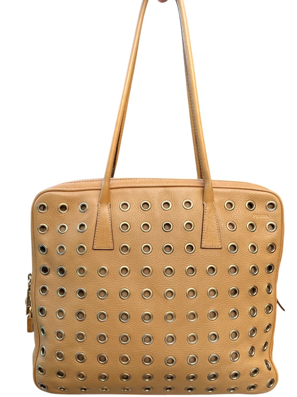 Vintage Prada Miele Leather Daino Rings Tote